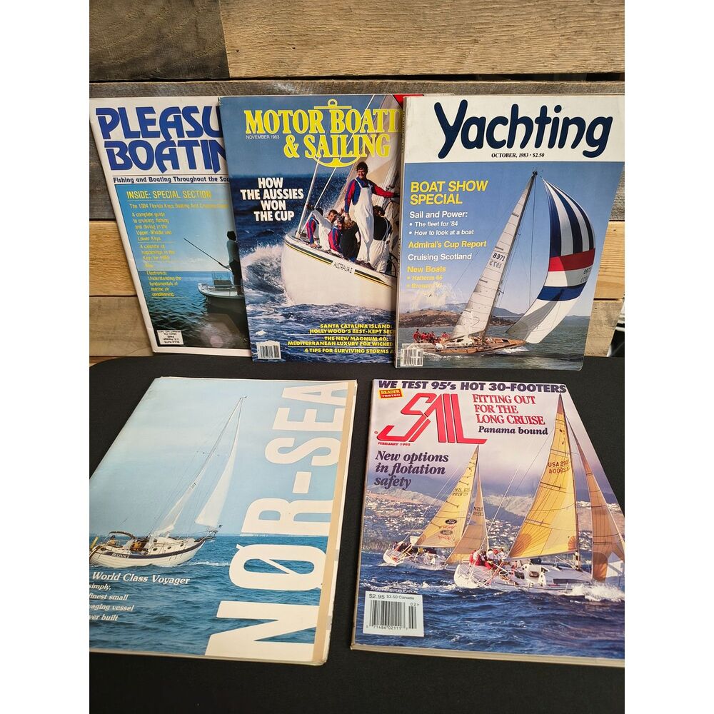 Lot of 5 VTG Boating Magazines - Pleasure Boating, Yachting, Motor Boating, More